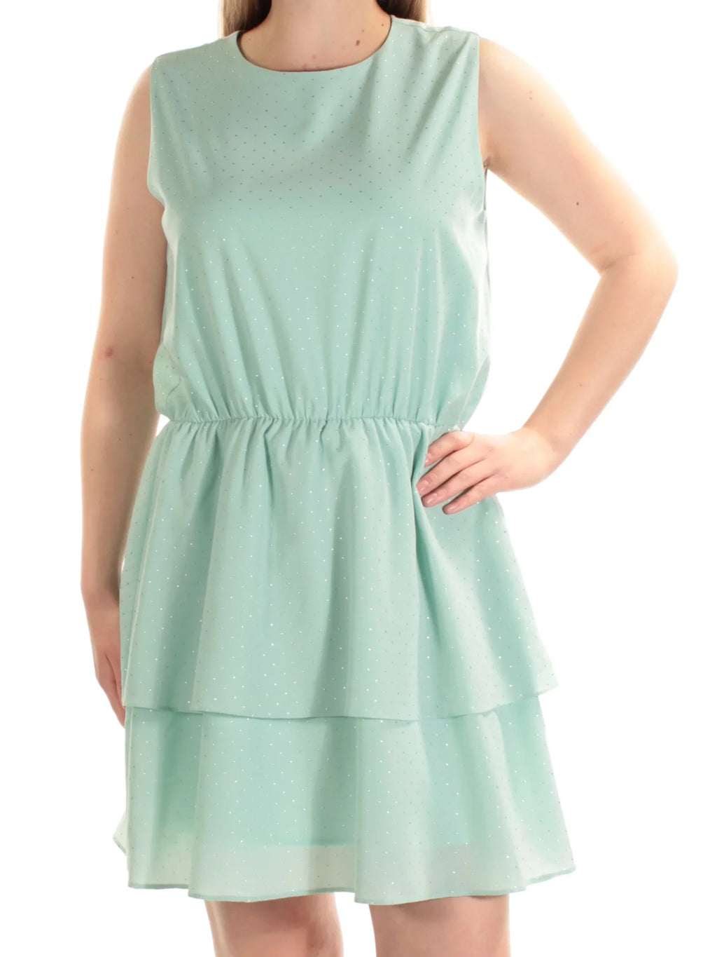 CYNTHIA ROWLEY Womens Green Sleeveless Crew Neck Above The Knee Fit + Flare Dress M
