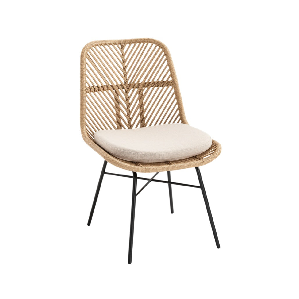 Modern Rattan Dining Chair with Cushioned Seat and Metal Legs