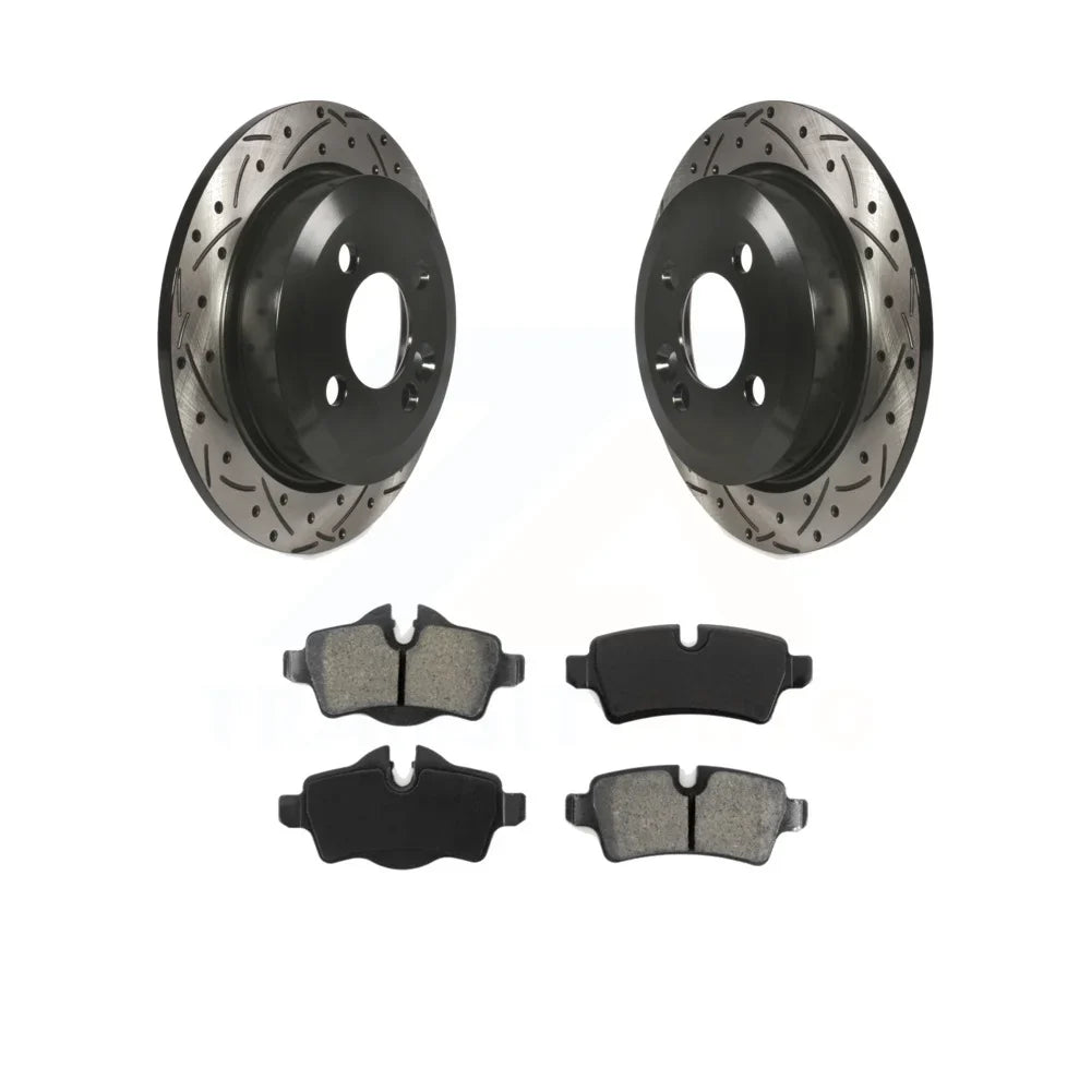 Transit Auto - Rear Coated Drilled Slotted Disc Brake Rotors And Semi-Metallic Pads Kit For Mini Cooper KDS-100459