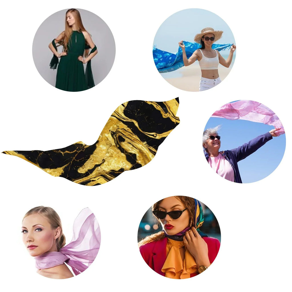 FREEAMG Golden Marble Silk Long Scarf for Women Large Oblong Monitor Shawls Wraps Neck Headscarf Hair Wraps Gift Packed