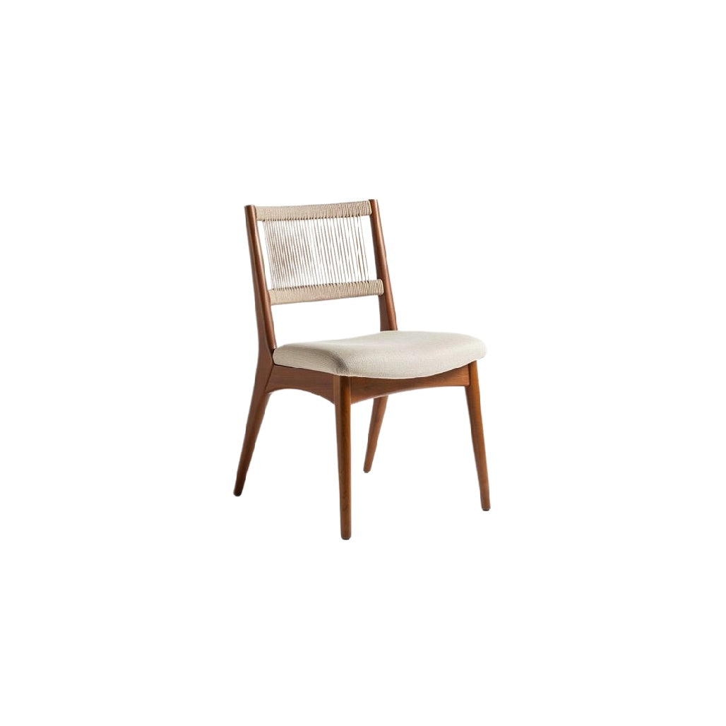 Modern Wooden Dining Chair with Upholstered Seat and Rattan Backrest