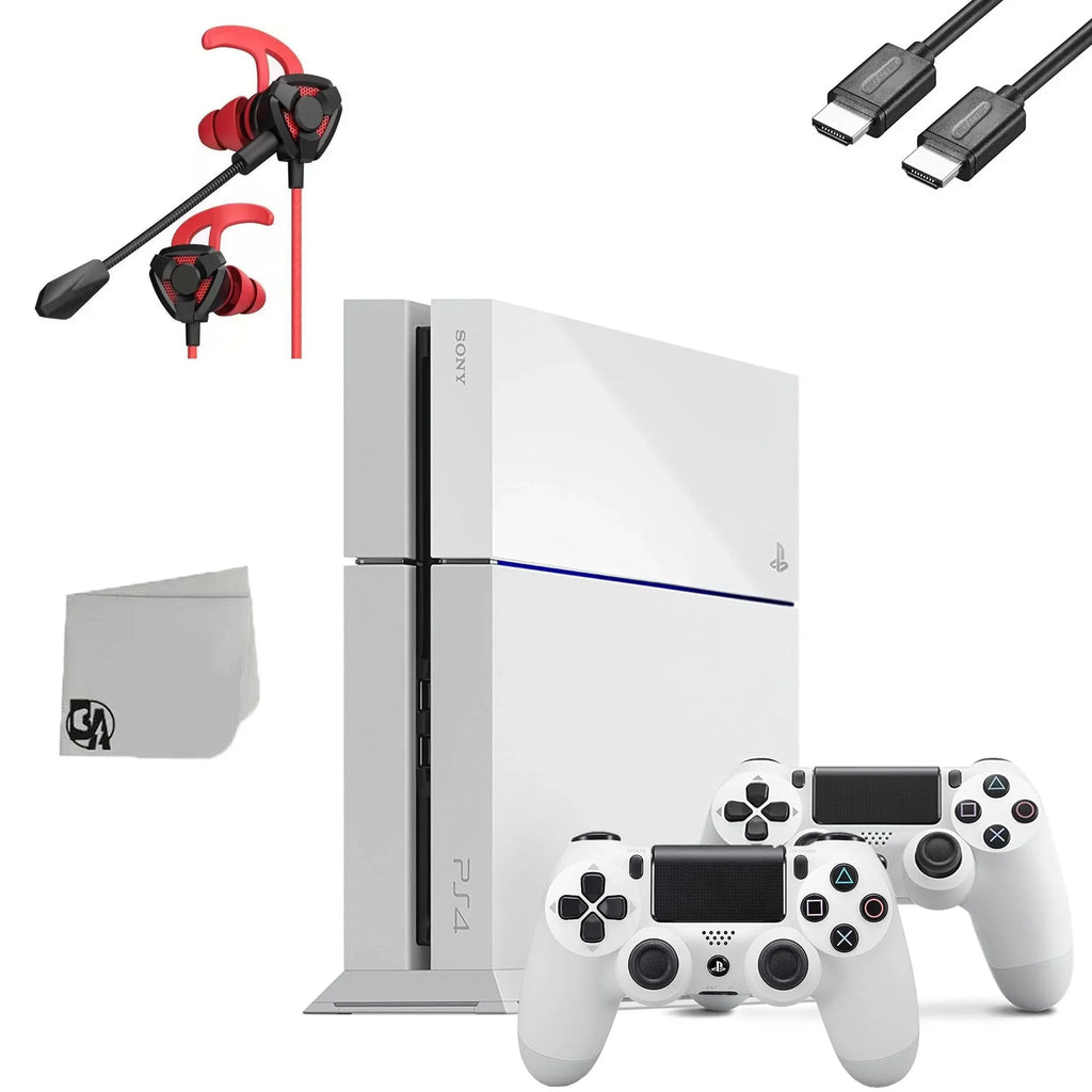 PlayStation 4 Original 500GB Matte White Gaming Console With 2 Controller + G9 Earbuds With Microphone BOLT AXTION Bundle Pre-owned