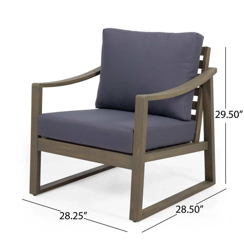 GDF Studio Johnlucas Outdoor Acacia Wood 4 Seater Chat Set with Cushions, Gray and Dark Gray