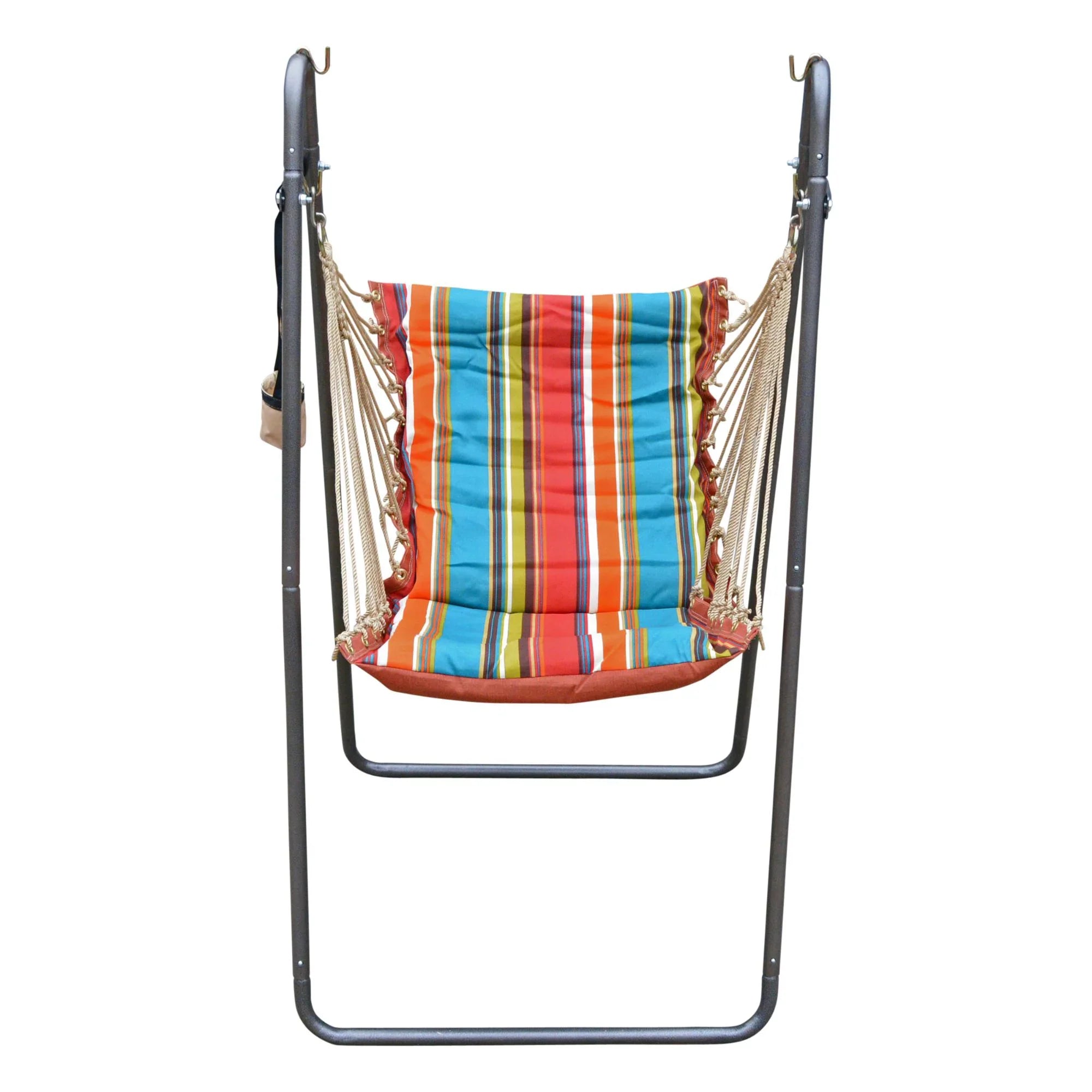 The Hamptons Collection 64" Blue and Orange Polyester Soft Comfort Hammock Chair with Stand