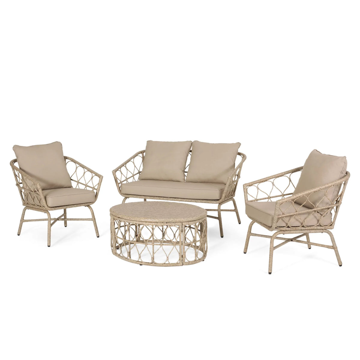 Montserrat Wicker Outdoor 4 Seater Chat Set with Cushions, Light Brown and Beige