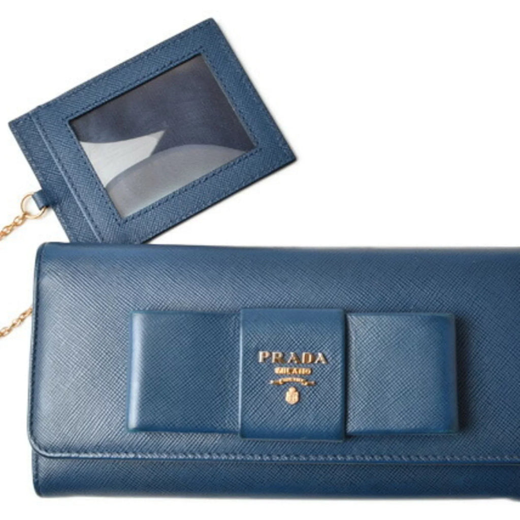 Pre-Owned Prada wallet PRADA long 1MH132 BLUETTE blue SAFFIANO FIOCCO embossed leather (Good)