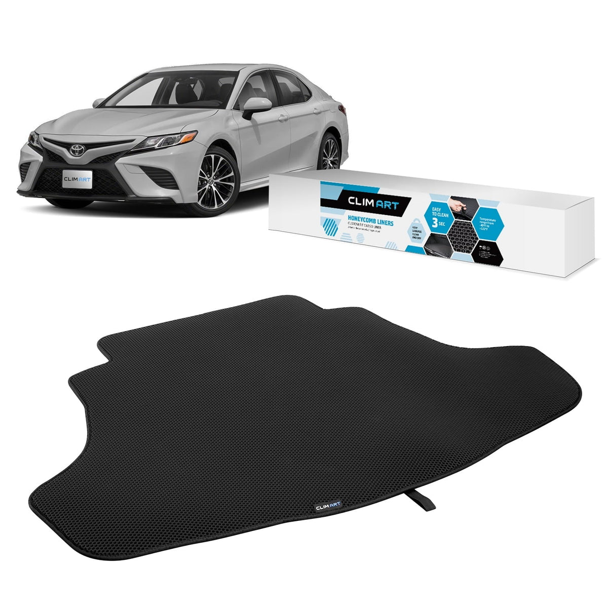 CLIM ART Cargo Liner for Toyota Camry 2018-2024 Custom Fit Trunk Mat, with Honeycomb Dirtproof & Fluid Technology - All-Climate, Heavy Duty, Anti-Slip Cargo Liner, Luggage - FL01118023