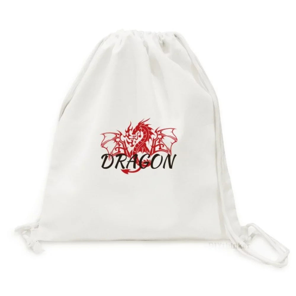 Dragon Animal Myth Wings East West Backpack Canvas Drawstring Reusable Mesh Shopping Bag
