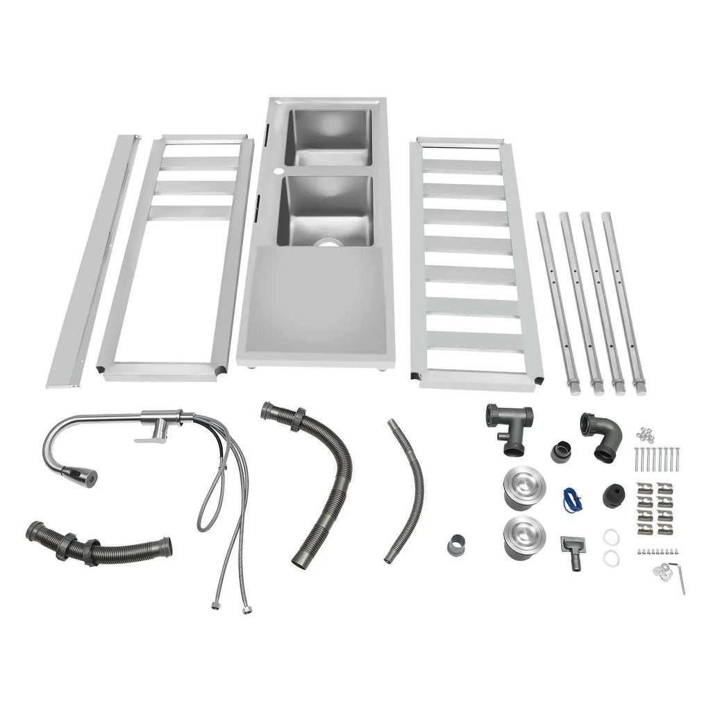 Wuzstar Commercial Utility Sink, Stainless Steel Double Bowl Kitchen Sink with Hot and Cold High Faucet