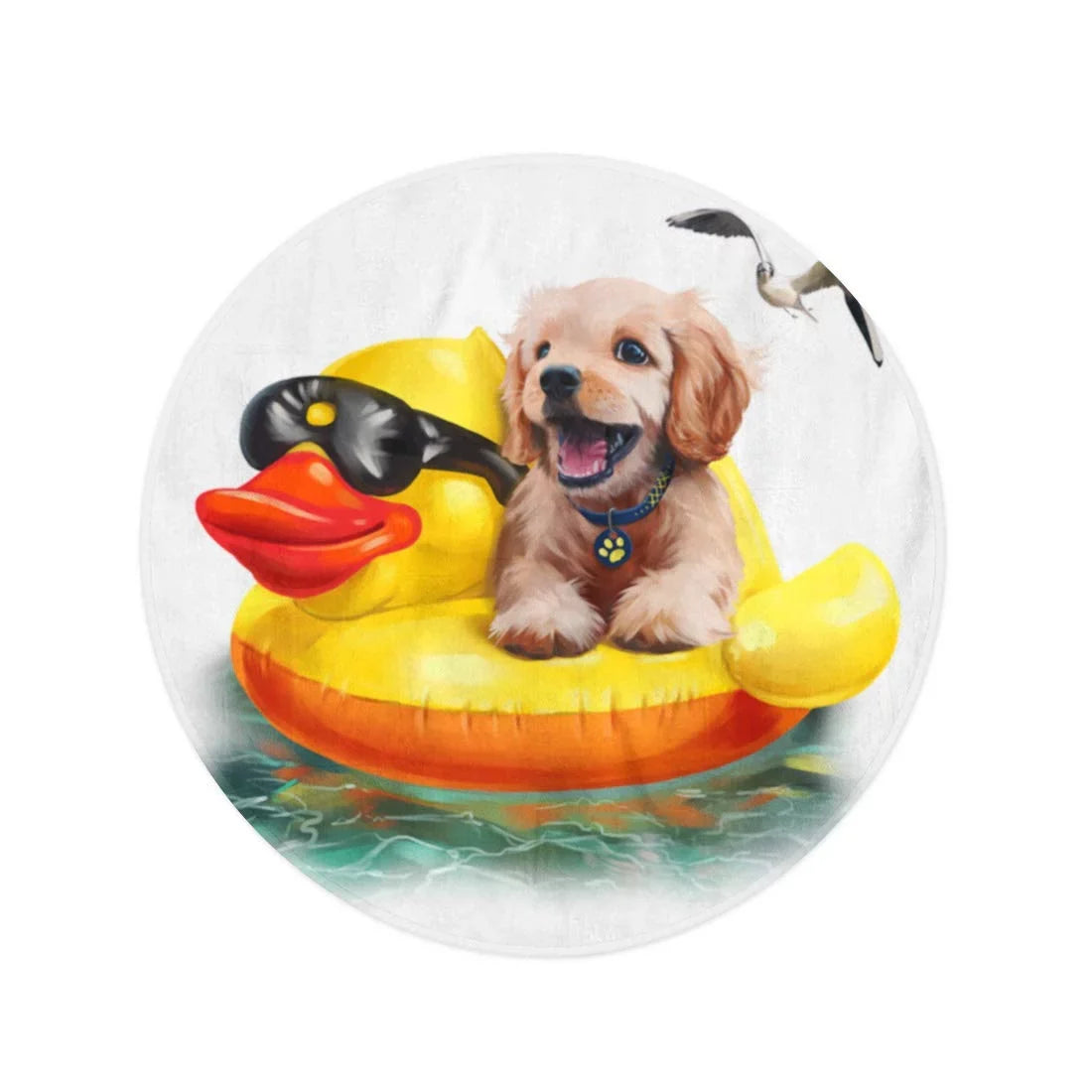 SIDONKU 60 inch Round Beach Towel Blanket Beach Puppy Floats on Inflatable Duck Liquid Drawing Labrador Travel Circle Circular Towels Mat Tapestry Beach Throw