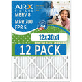 12x30x1 Air Filter MERV 8 Rating, 12 Pack of Furnace Filters Comparable to MPR 700 & FPR 5 - Made in USA by AIRX FILTERS WICKED CLEAN AIR.