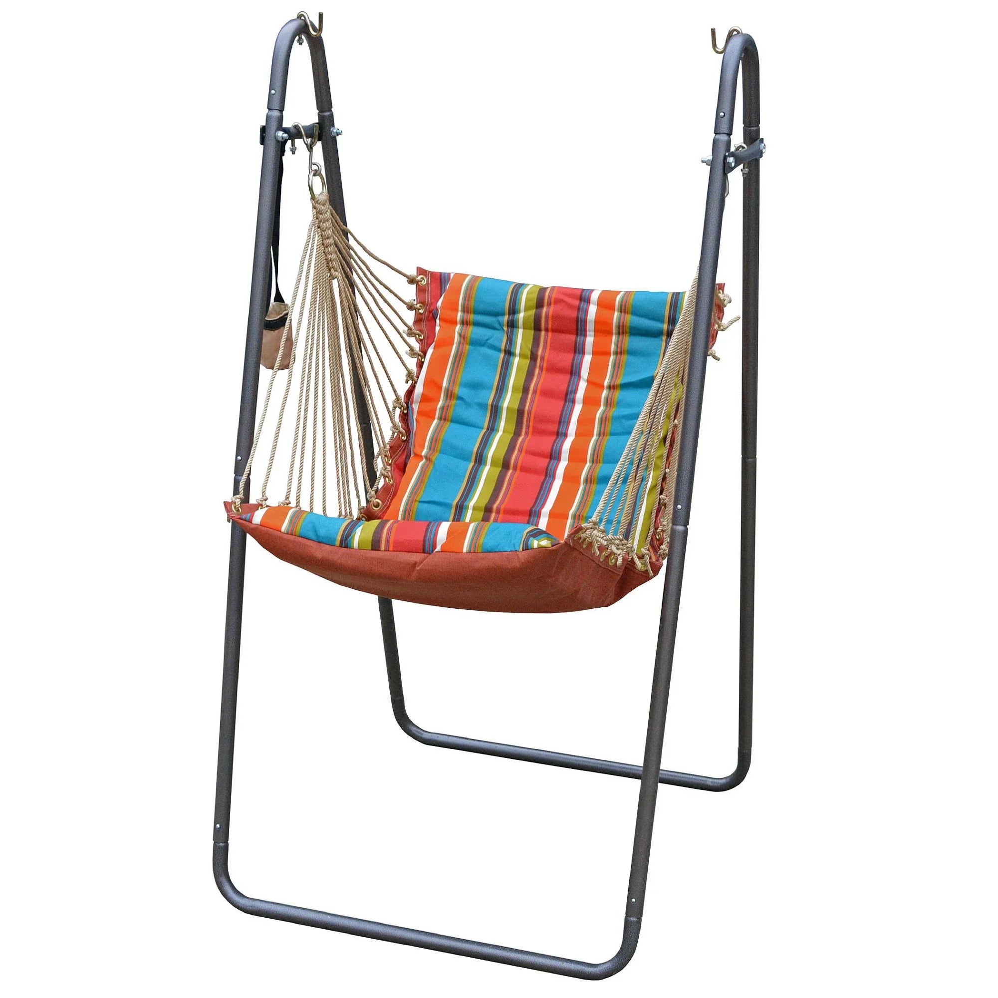 The Hamptons Collection 64" Blue and Orange Polyester Soft Comfort Hammock Chair with Stand