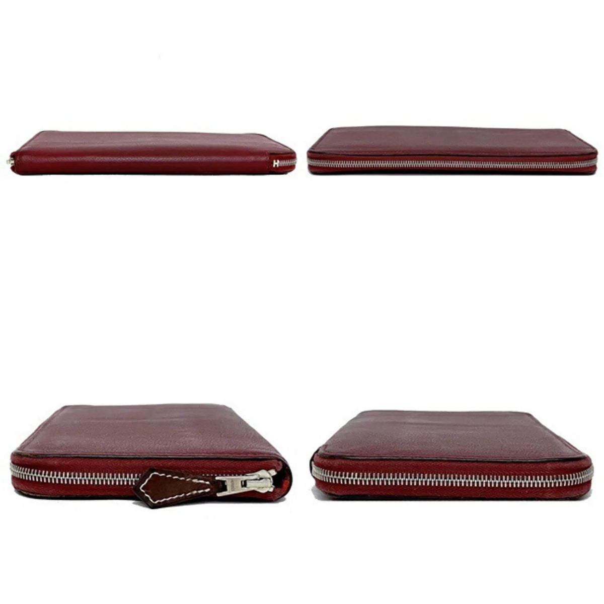 Pre-Owned Hermes Long Wallet Azap Bordeaux Rouge Glenat Silk In Leather Epson HERMES Round Ladies (Good)