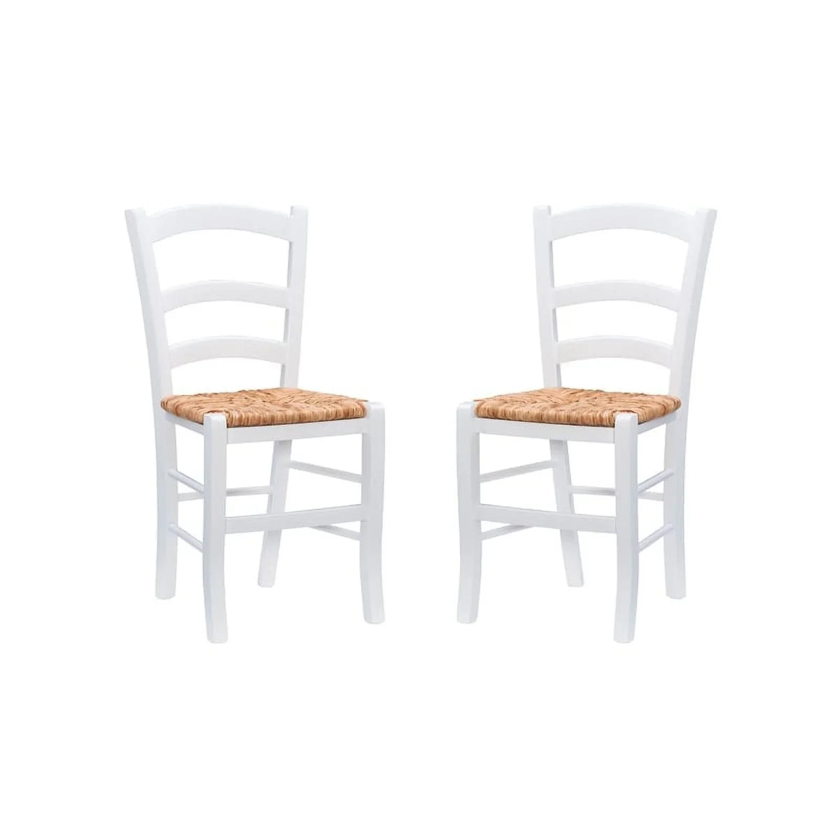 Linon Karsyn Set of Two Wood Side Chairs Ladder Back Rush Seat in White Finish
