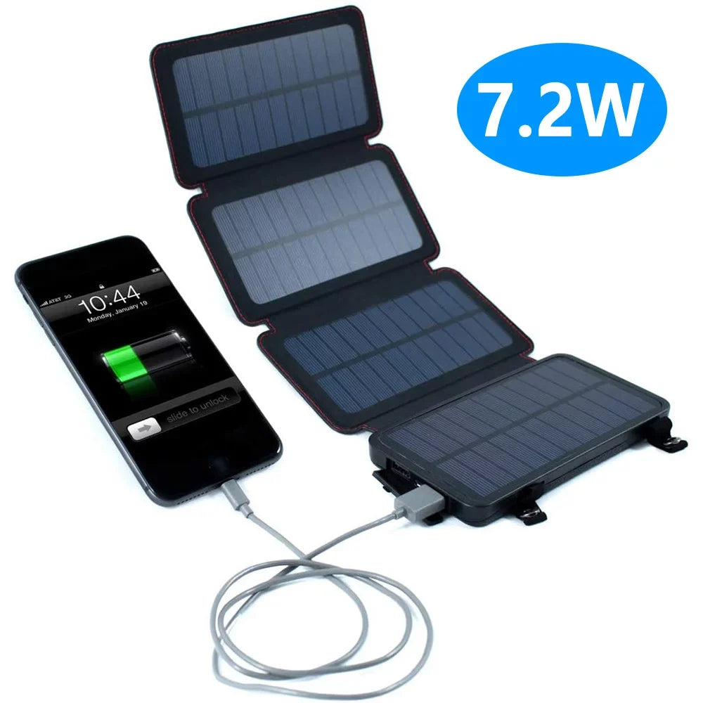 Jahy2Tech 4-Panel 7.2W Portable Solar Charger Power Bank Wireless Phone Charger Compatible with iPhone, Android