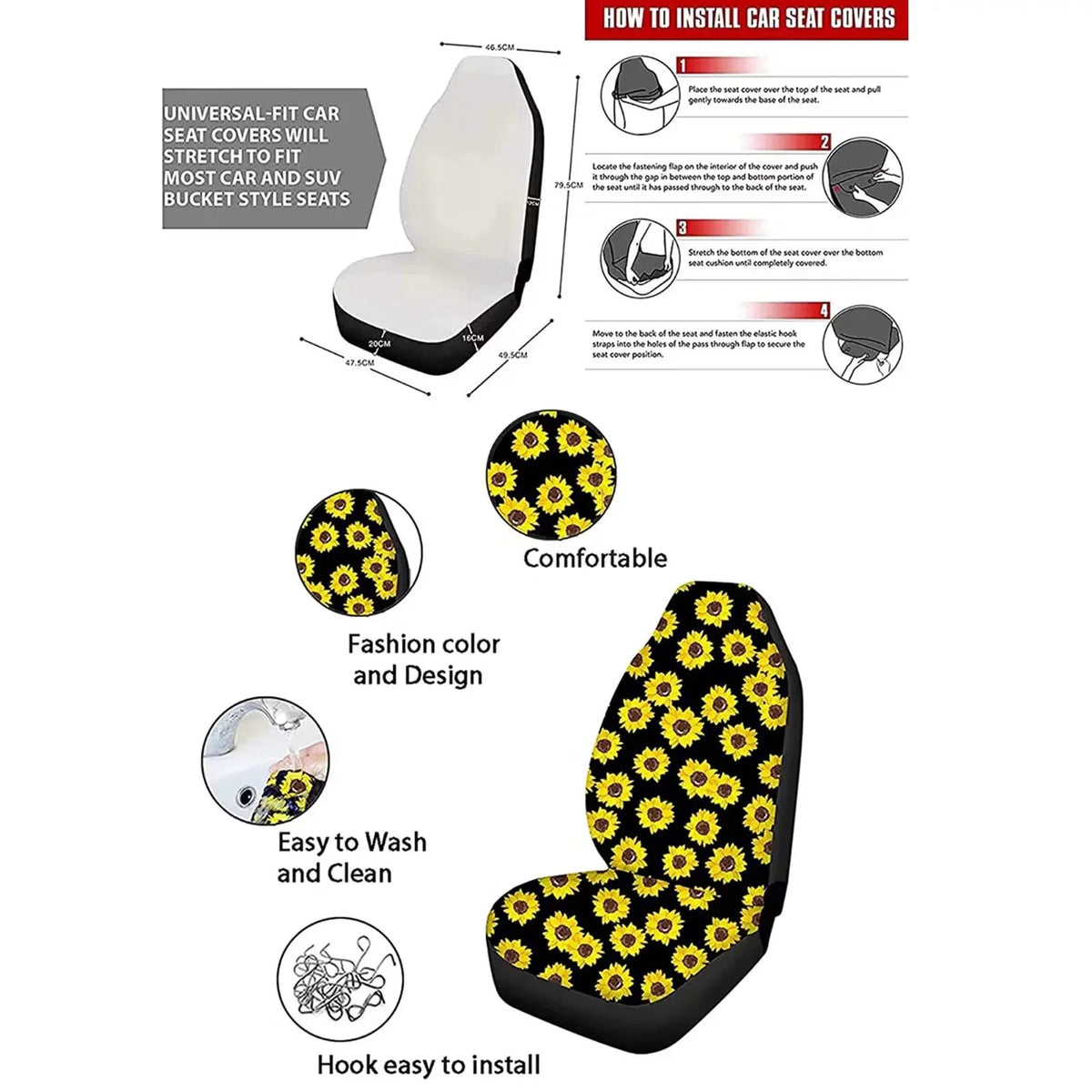 Binienty Interior Accessories Car Seat Cover Set of 8-Van Sedan Seatbelt Pad+Center Console Pad+Front Back Saddle Blanket Cover+Auto Settring Wheel Cover AestheticMushroom Print