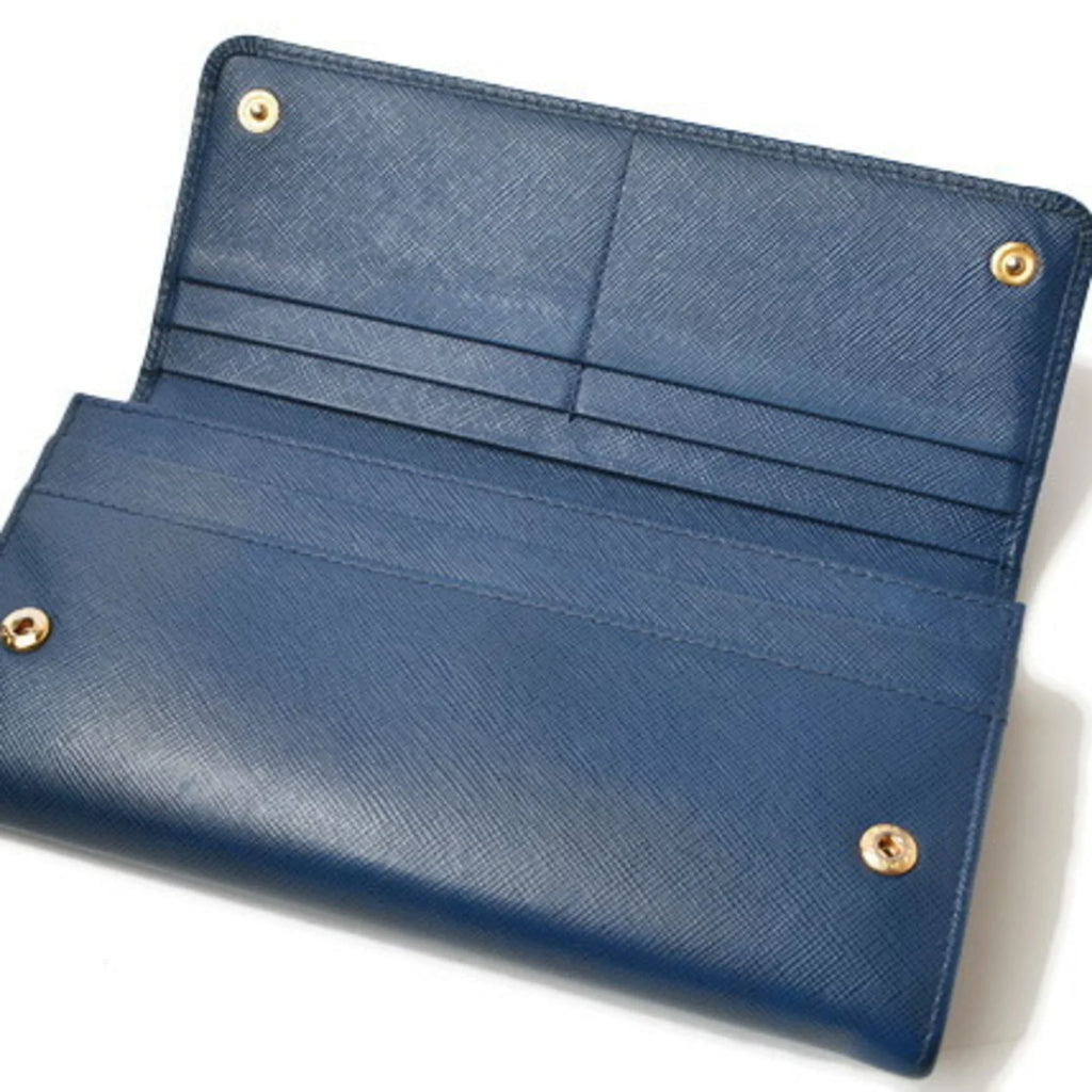 Pre-Owned Prada wallet PRADA long 1MH132 BLUETTE blue SAFFIANO FIOCCO embossed leather (Good)
