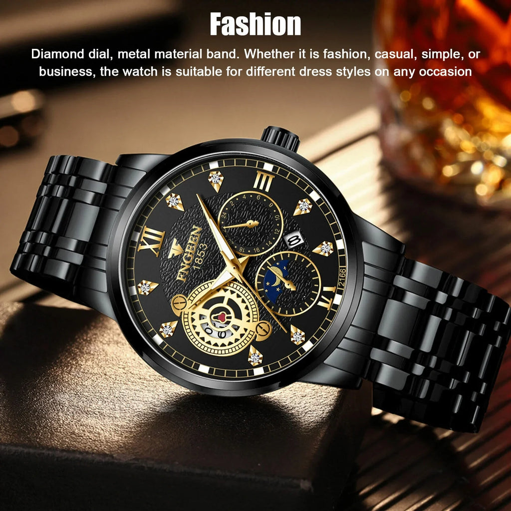 Liquid Men's Watch Stainless Steel Quartz Luminous Classic Wristwatch Luxury