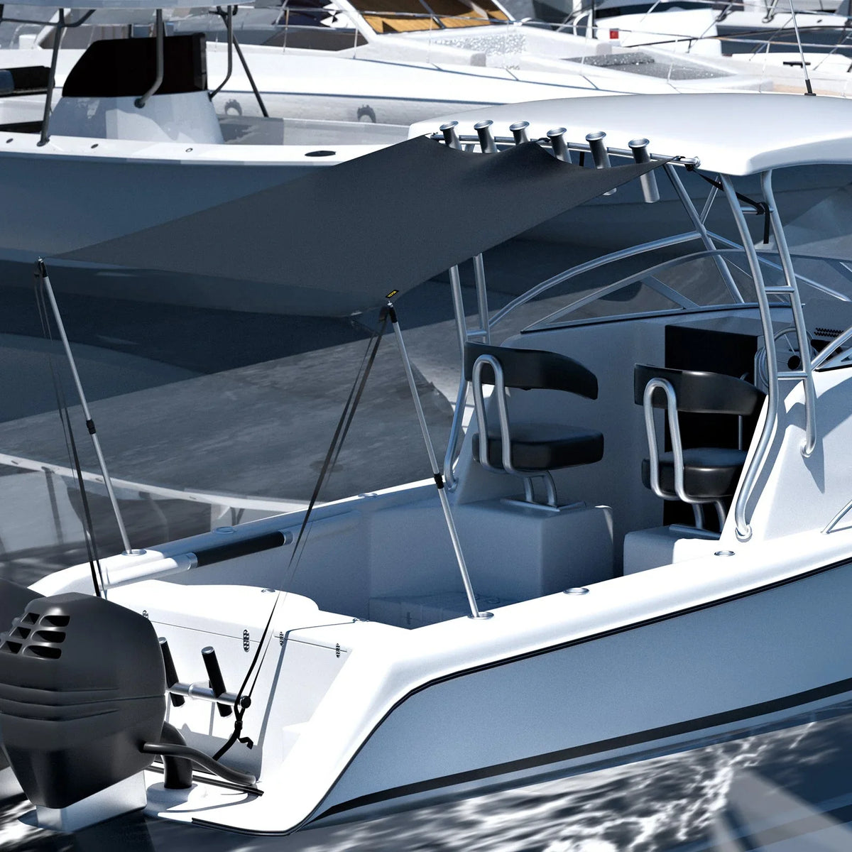 VEVOR 5'x5' UV-Proof T-Top Sun Shade Kit - 600D Polyester with Rustproof Telescopic Steel Poles, Liquid Easy Assembly for T-Tops & Bimini Tops