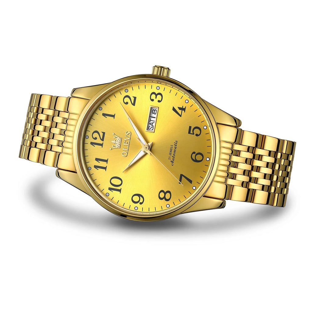 OLEVS Gold Watch for Men Self Winding Large Face Arabic Numerals Dial Easy Reader Liquid Reloj Para Hombre, Gifts for Men, Male Adult Wristwatch