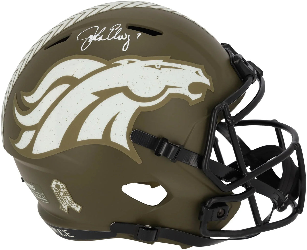 John Elway Denver Broncos Autographed Riddell Speed 2022 Salute to Service Speed Replica Helmet - Fanatics Authentic Certified
