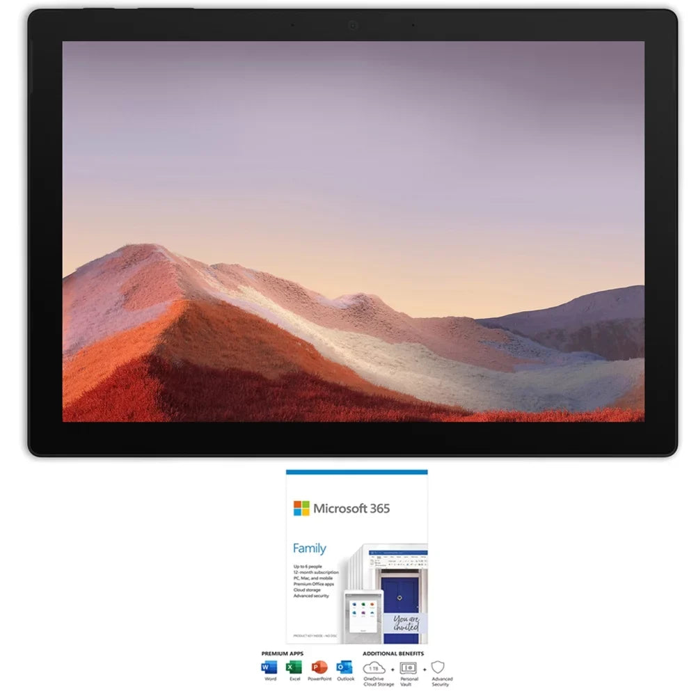VNX-00016 Surface Pro 7 12.3 inch Touch i7-1065G7 16GB/256GB Black Bundle with 365 Family 1 Year Subscription for Up to 6 Users