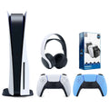 Playstation 5 Disc Version Console with Extra Blue Controller, White PULSE 3D Headset and Surge Dual Controller Charge Dock Bundle