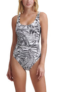 DKNY SOFT WHITE Printed Mesh Side One Piece Swimsuit, US 8