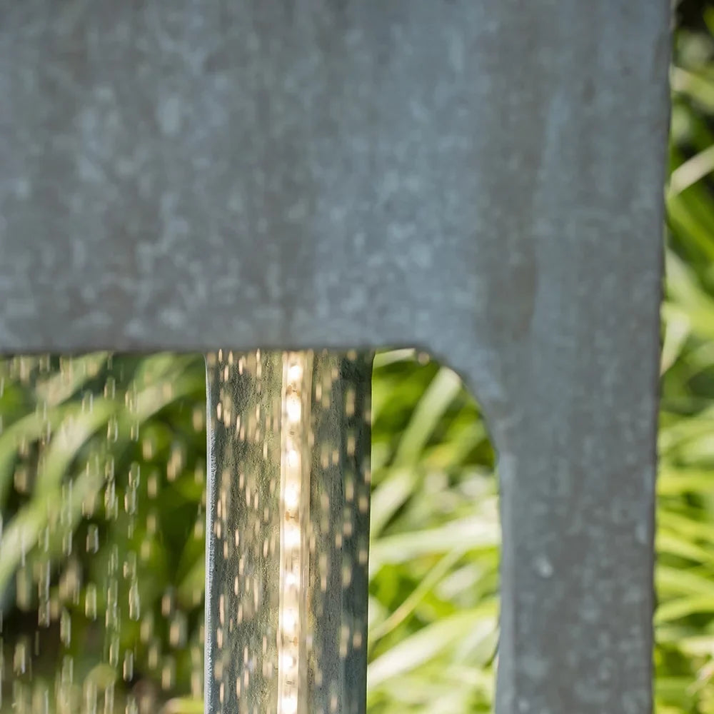 CoSoTower 13X13X44" Tall Contemporary Sphere Outdoor Liquid Fountain, Cement/Concrete Outdoor Fountain, Antique Blue Raindrop Fluid Feature with Light for Garden, Lawn, Deck & Patio
