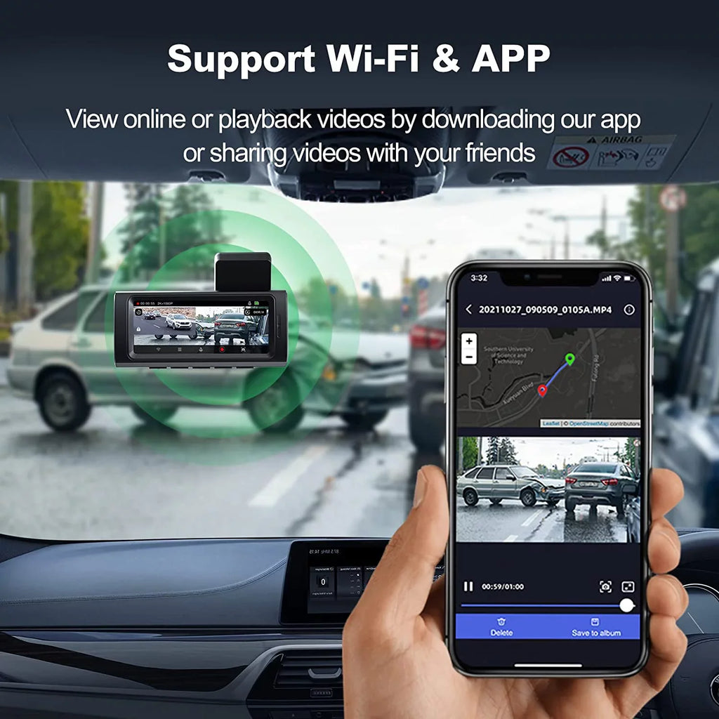 Yeecore D32 Dual Dash Dam, Built-in WiFi GPS, 2.5K+1080P Dash Cam Front and Rear, Portable Magnetic Mount, Super Night Vision, Parking Mode, Dash Camera for Cars App Control, G-Sensor, Accident Record
