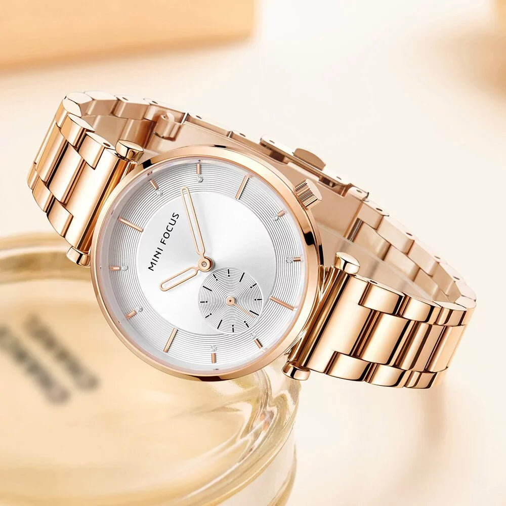 MINI FOCUS Women Watches Brand Luxury Fashion Ladies Watch 30M Fluid Reloj Mujer Relogio Feminino Rose Gold Stainless Steel