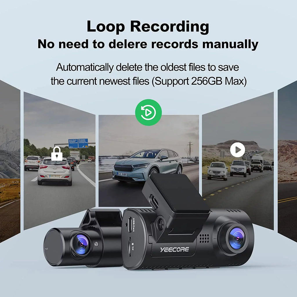 Yeecore D32 Dual Dash Dam, Built-in WiFi GPS, 2.5K+1080P Dash Cam Front and Rear, Portable Magnetic Mount, Super Night Vision, Parking Mode, Dash Camera for Cars App Control, G-Sensor, Accident Record