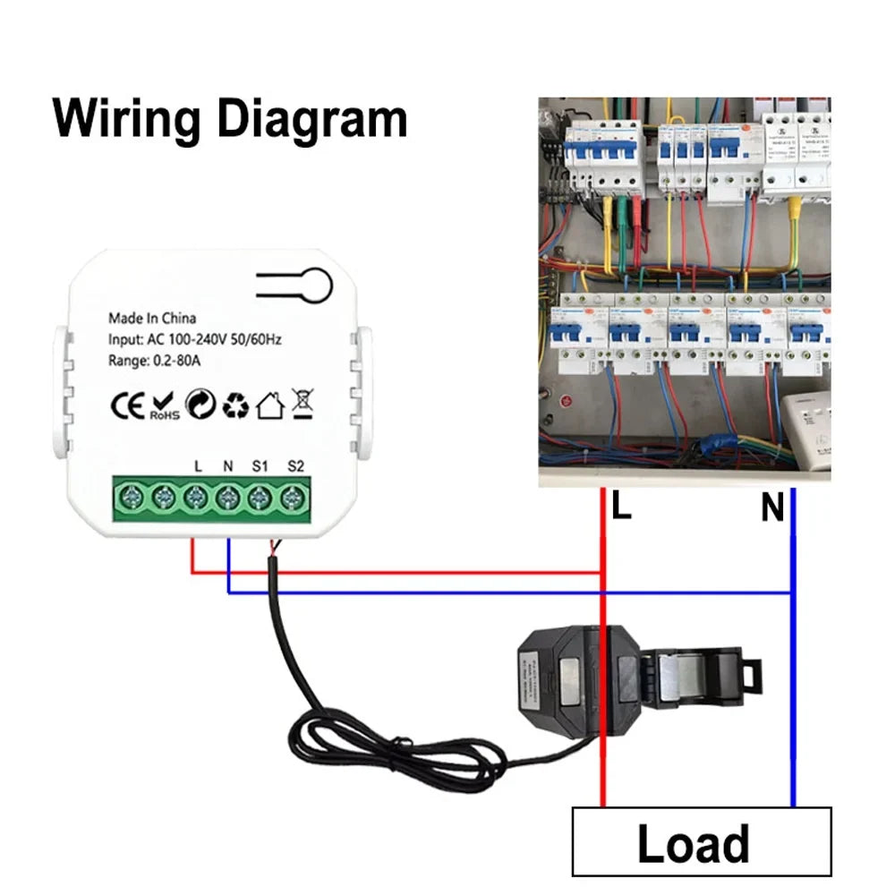 Dazzduo Electric meter,Statistics Compatible Voice Meter Clamp KWh Power Monitor Statistics Compatible KWh Power Monitor Meter 80A Clamp Power Monitor Statistics 80A Clamp KWh