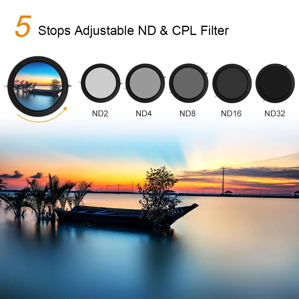 K&F CONCEPT 67mm 2-in-1 Variable Adjustable Filter Neutral Density Fader 5-Stop ND2-ND32 and CPL Circular Polarizing Filter Ultra-thin with Cleaning Cloth for Camera Lens