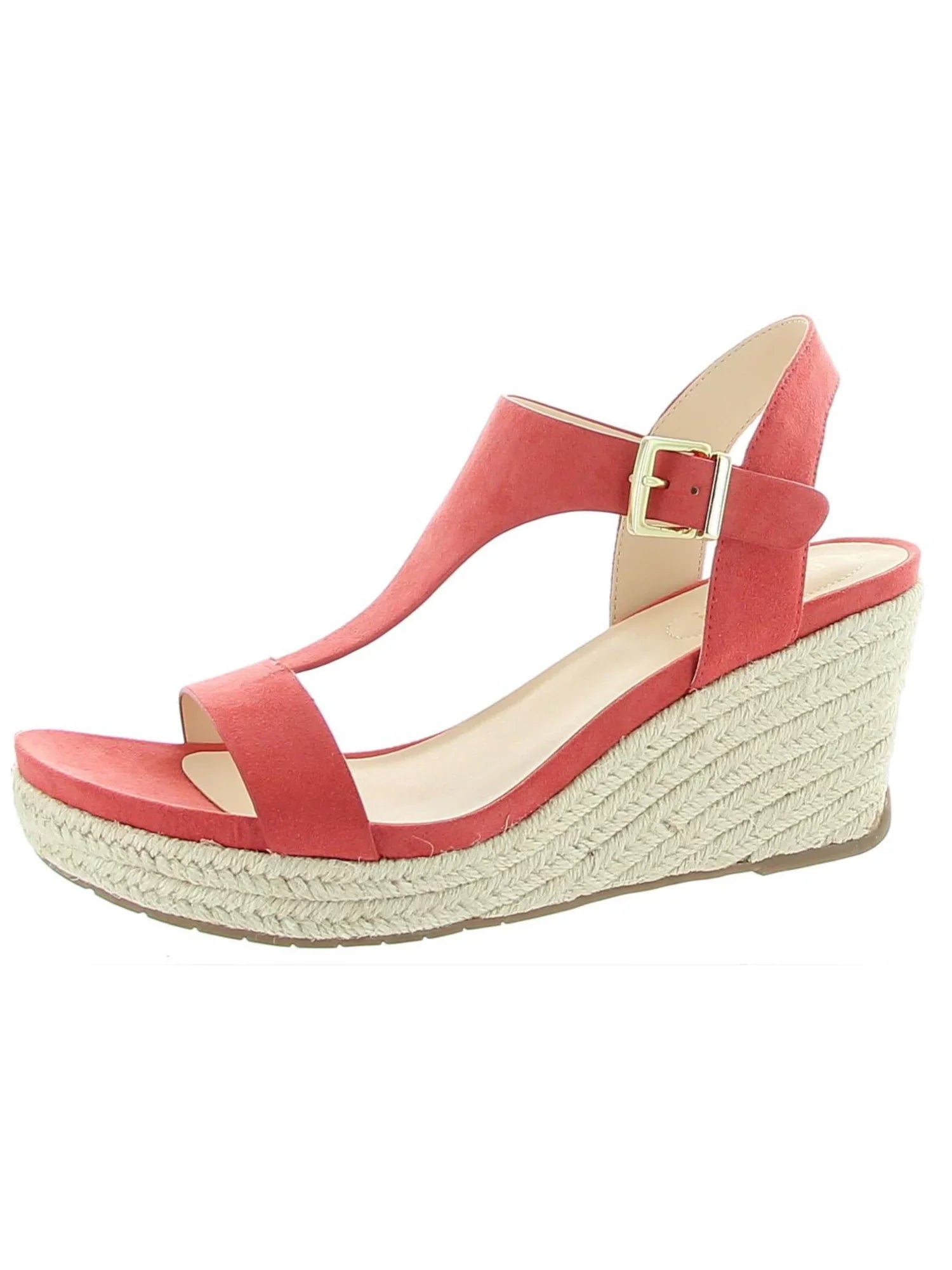 REACTION KENNETH COLE Womens Coral 0.5" Platform Padded Comfort Breathable T-Strap Moisture Wicking Card Round Toe Wedge Buckle Espadrille Shoes 6.5 M