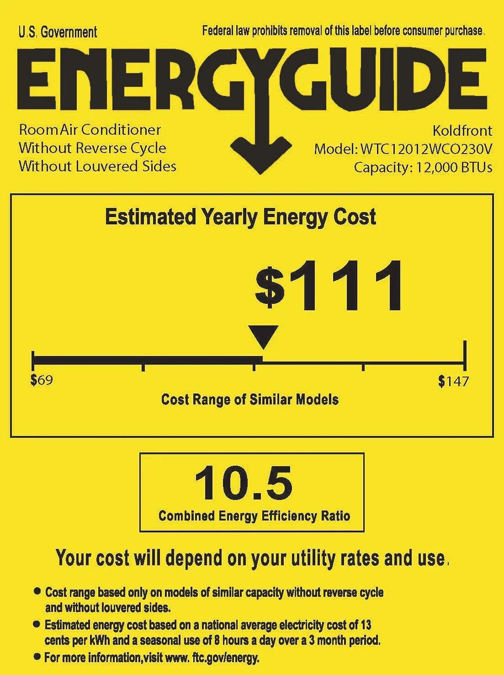 Koldfront Wtc12012wco230vslv 12,000 BTU 230 Volt Through-The-Wall Air Conditioner And Wall