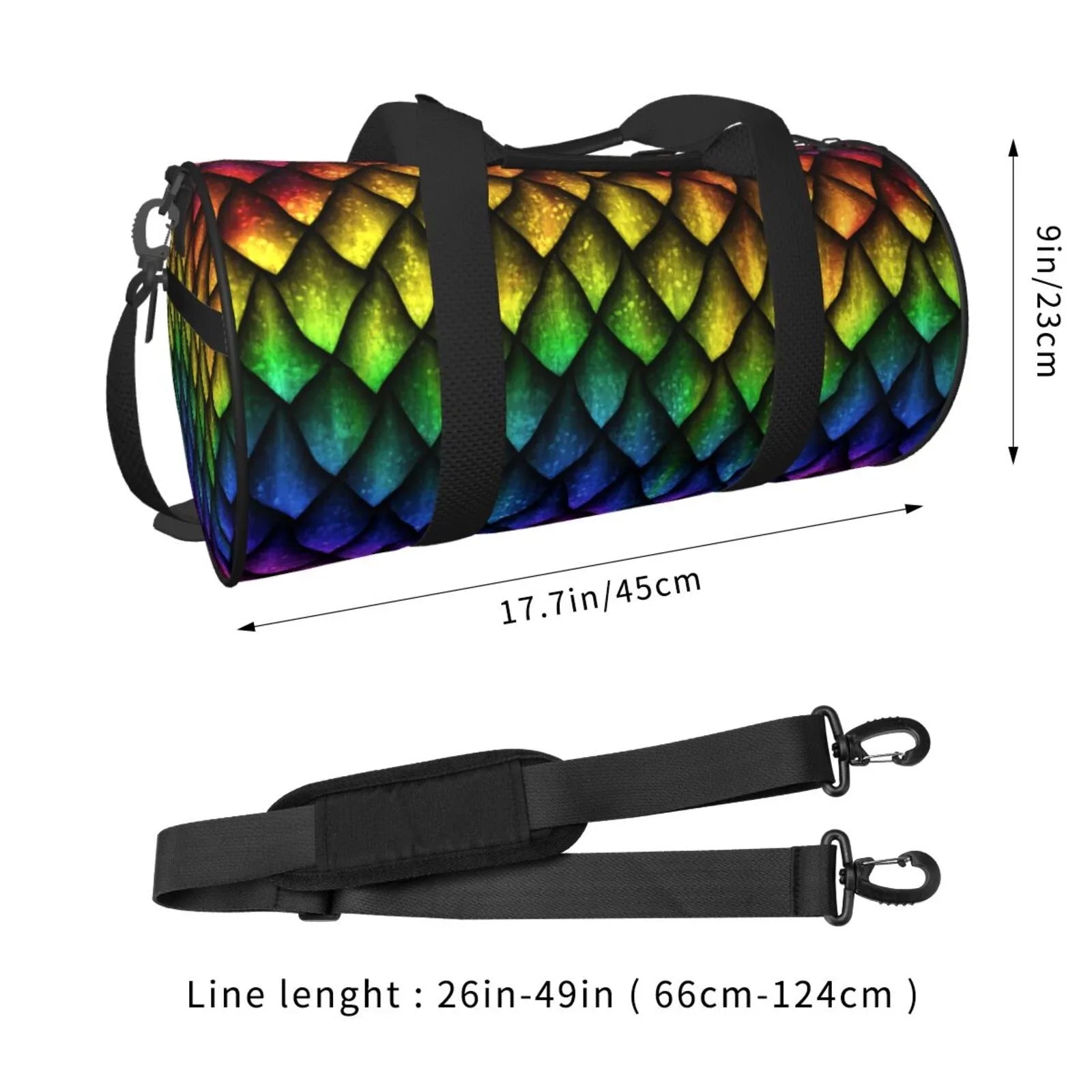 Coaee Dragon Scales Large Capacity Travel Luggage Bag Cylinder Gym Bag Fluid Sports Bag with Pocket and Compartment