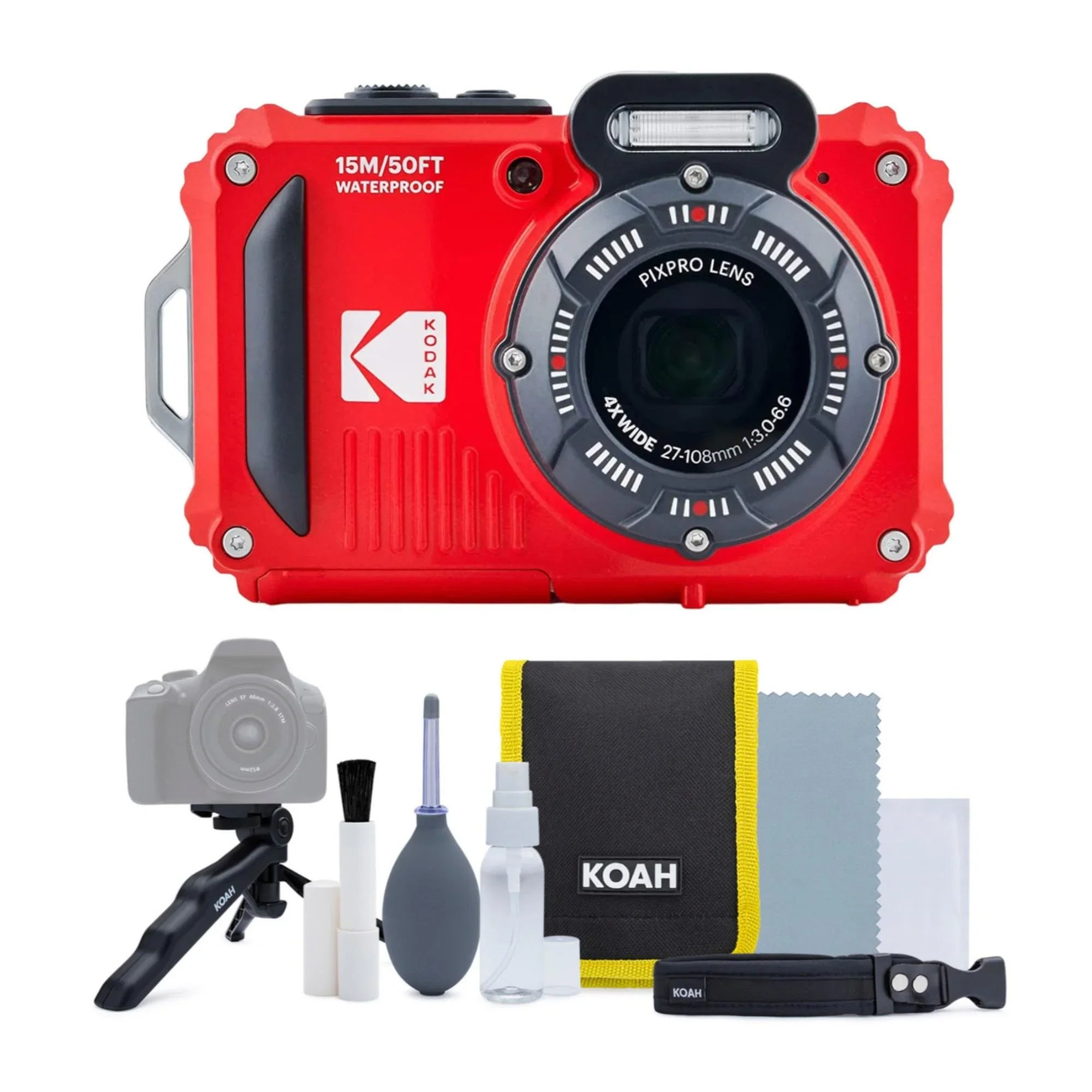 Kodak Pixpro WPZ2 Fluid Shockproof 16MP 4x 2.7-Inch LCD Camera (Red) Bundle