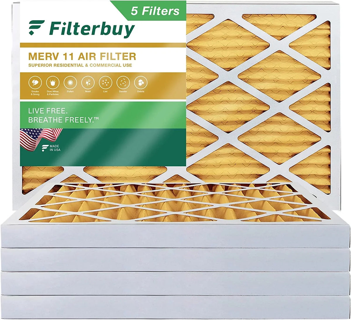 Filterbuy 20x32x2 MERV 11 Pleated HVAC AC Furnace Air Filters (5-Pack)