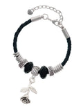 Delight Jewelry Silvertone Stemmed Rose Godmother Celtic Knot Leather Bead Bracelet, 7"+2" Extender
