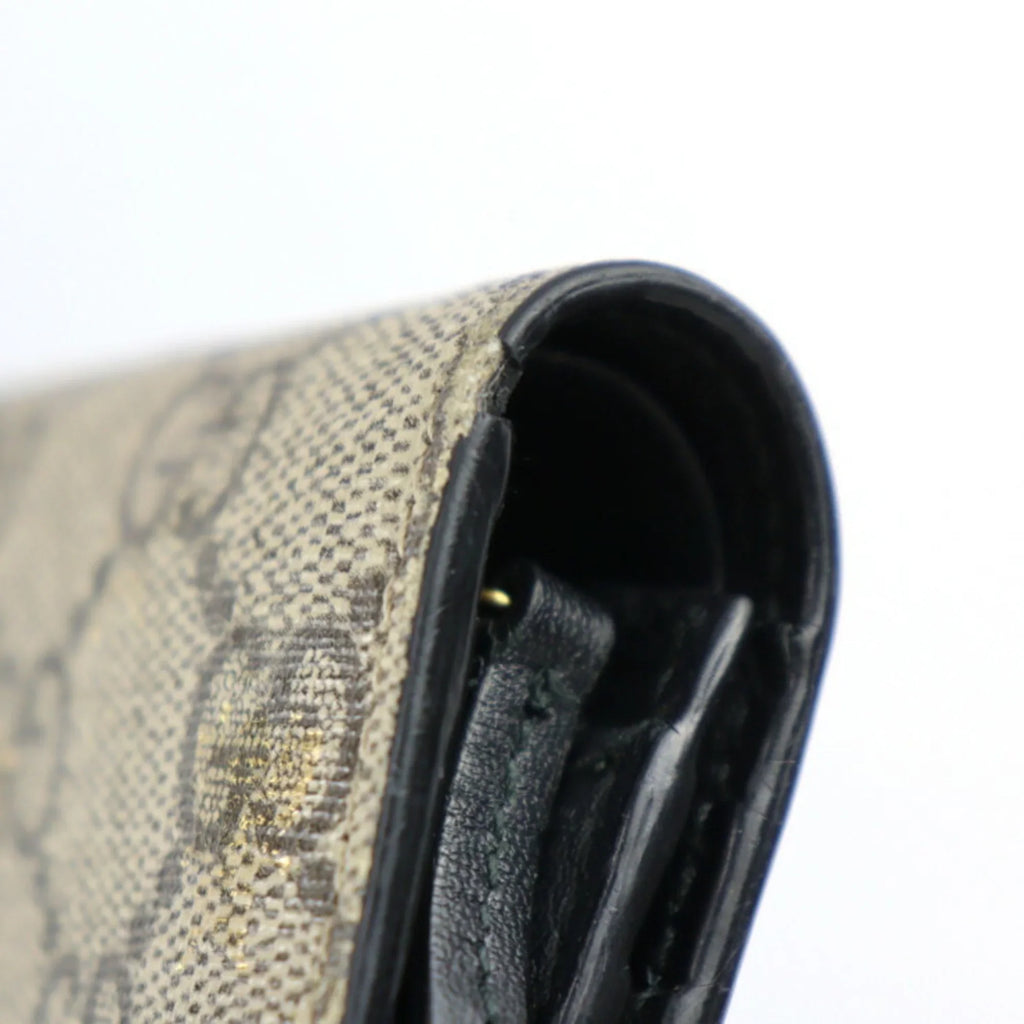 Pre-Owned GUCCI Gucci Compact Wallet Bifold 508757 GG Supreme Canvas Leather Beige Brown Gold Black BEE Bee (Good)