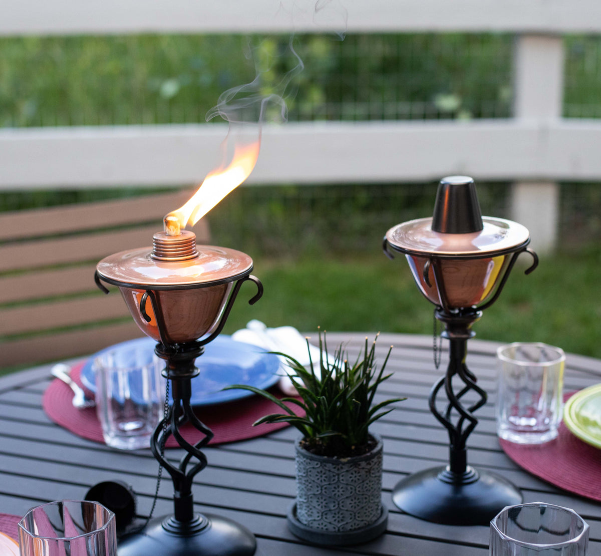 BirdRock Home 2-Pack Outdoor Wide Conical Torches - Tabletop Stand - Metal