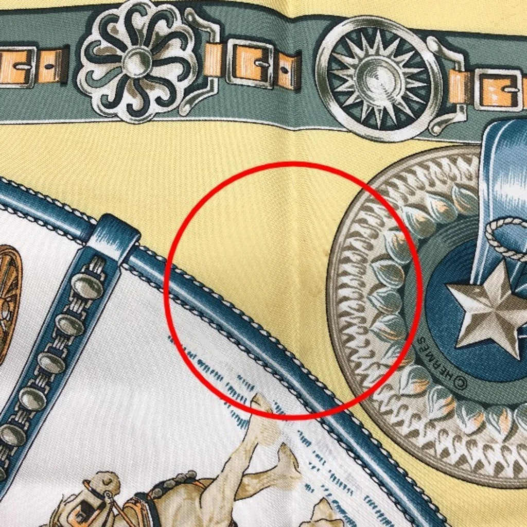 Pre-Owned HERMES Taima Kare90 100% Silk Hermes Yellow Scarf (Fair)