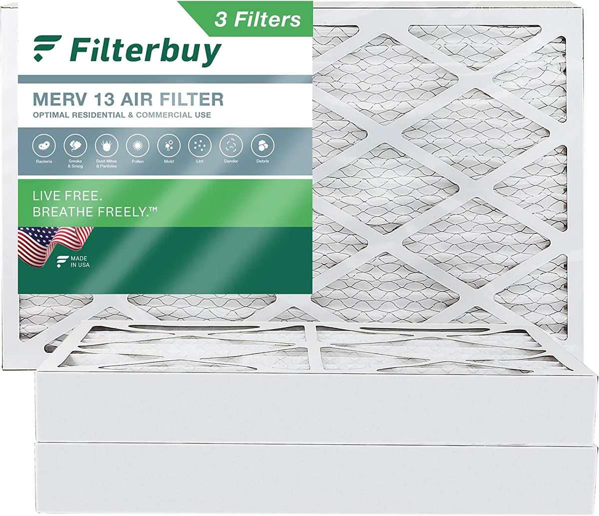 Filterbuy 16x25x4 MERV 13 Pleated HVAC AC Furnace Air Filters (3-Pack)