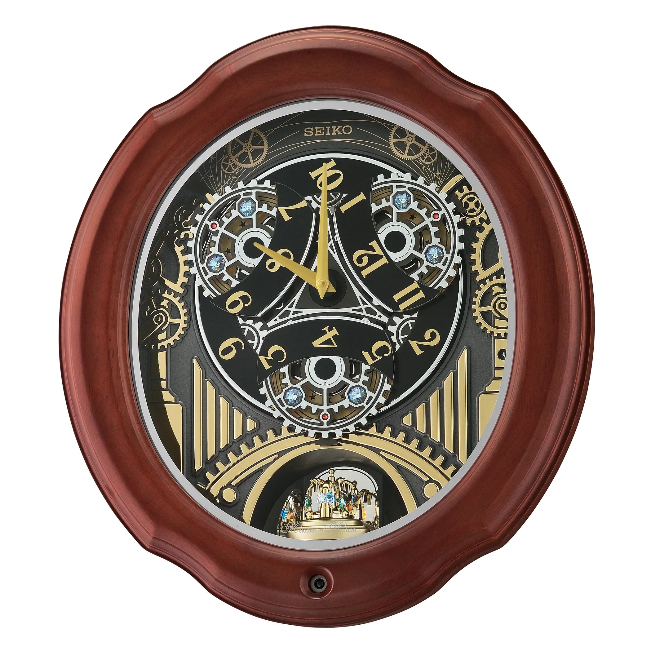 Seiko Tube and Chimes Melodies In Motion, Brown Wood Frame Traditional Classic Music Rotating Pendulum Crystals QXM392BRH