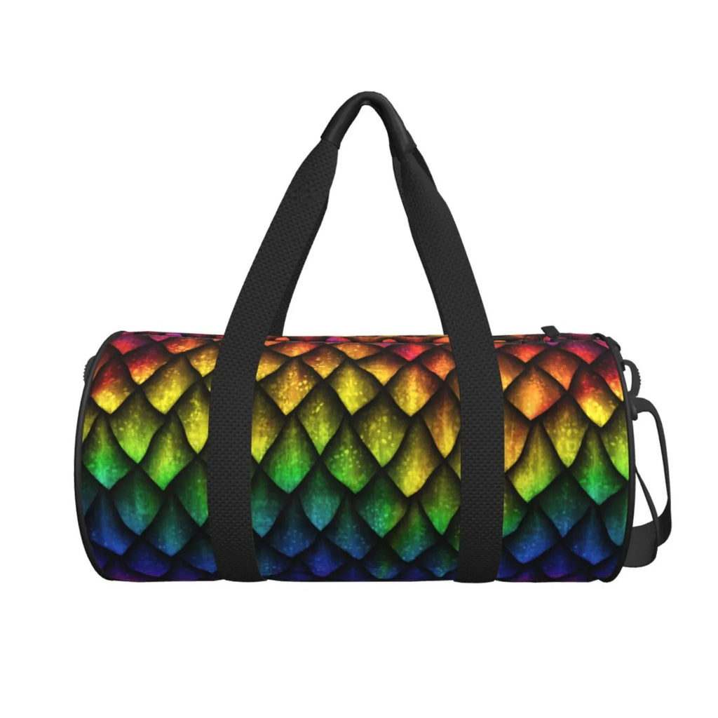 Coaee Dragon Scales Large Capacity Travel Luggage Bag Cylinder Gym Bag Fluid Sports Bag with Pocket and Compartment