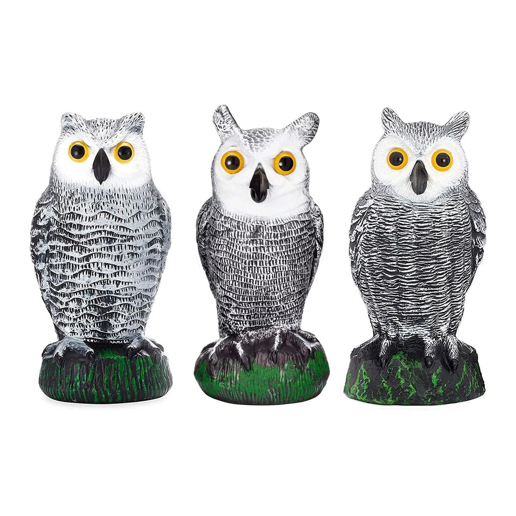 Scarecrow Fake Owl Decoys - Pest Repellent Garden Protectors - (small) (set of 3)