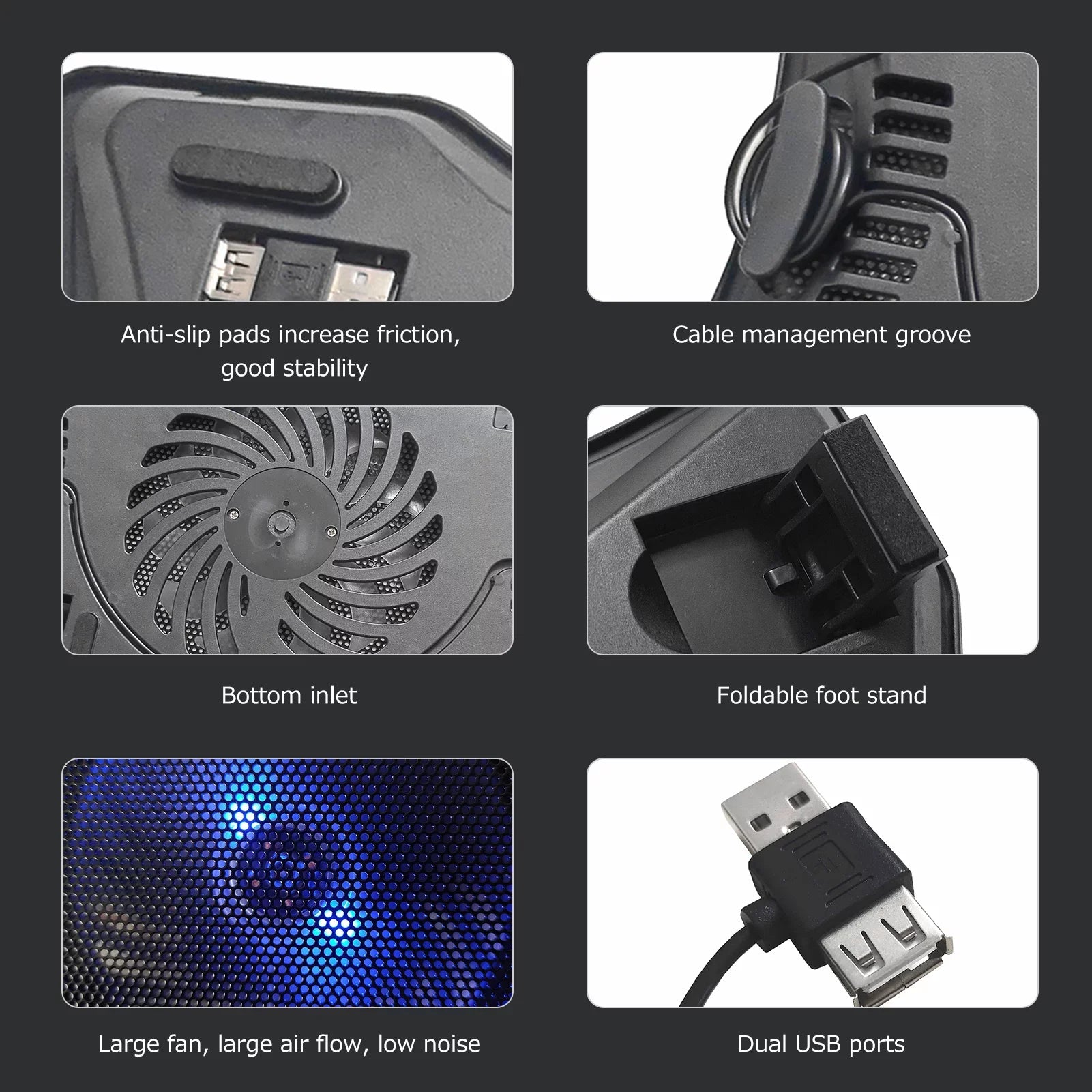 Carevas Portable Notebook Cooler Mobile pc Cooling Base Single Fan Design Low Noise Two USB Ports Support Portable computer Below 14 inch