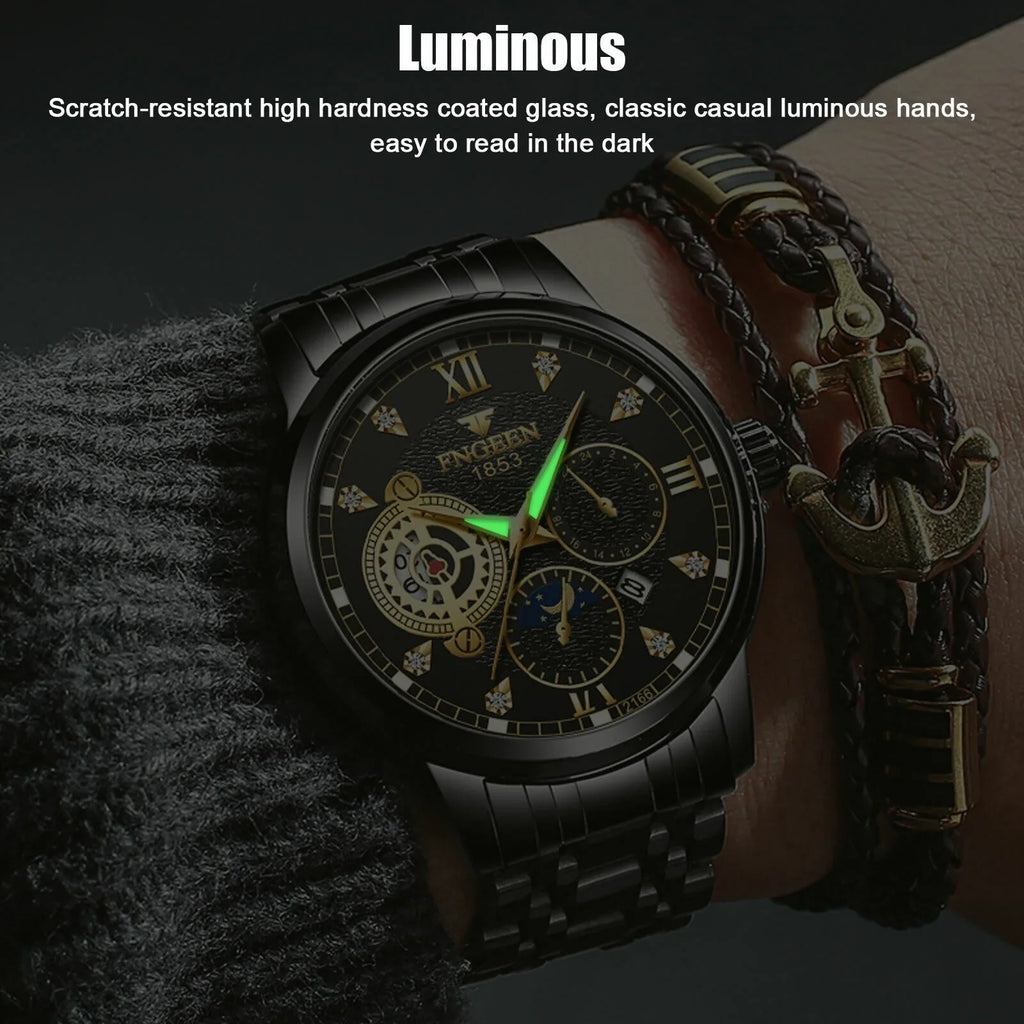 Liquid Men's Watch Stainless Steel Quartz Luminous Classic Wristwatch Luxury