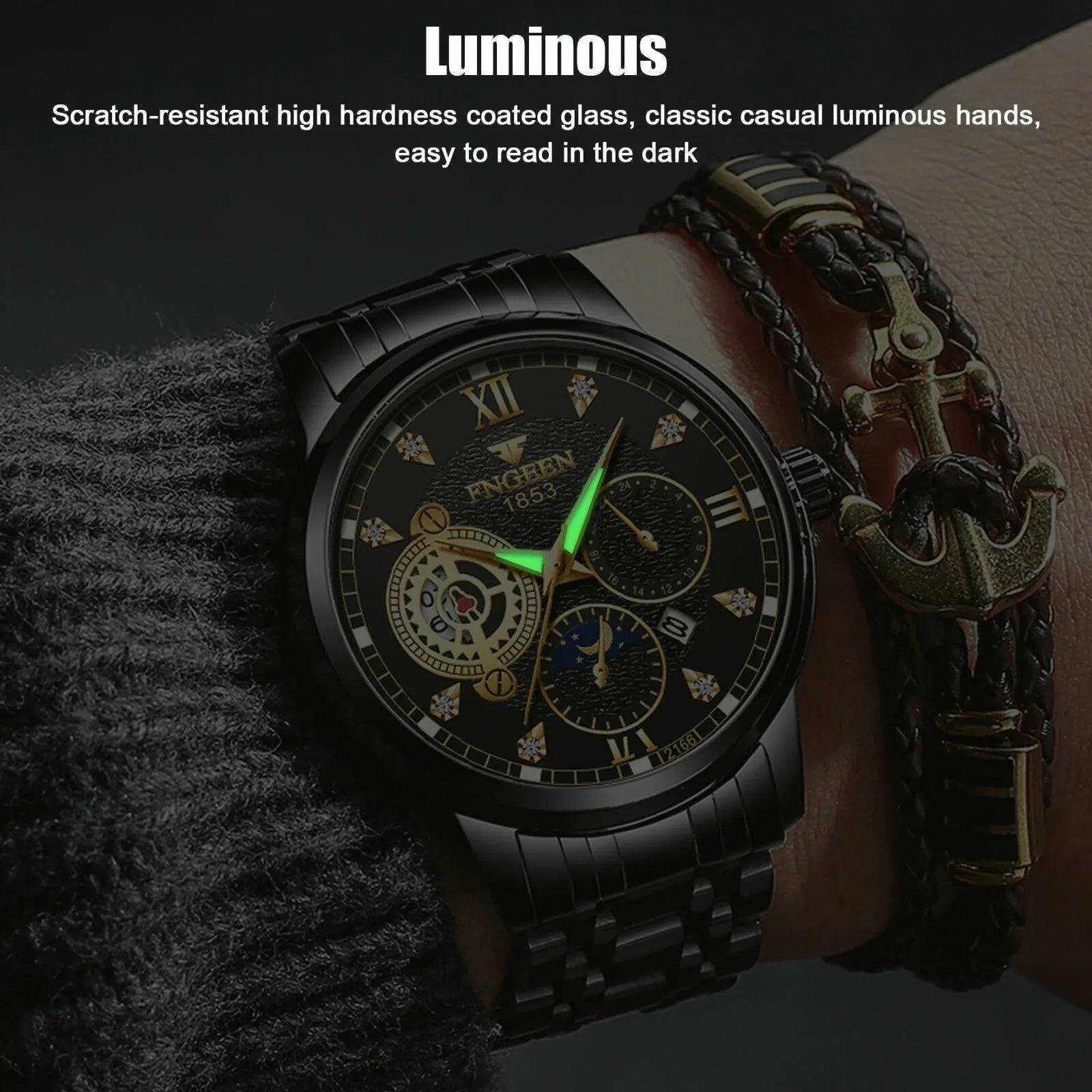 Liquid Men's Watch Stainless Steel Quartz Luminous Classic Wristwatch Luxury